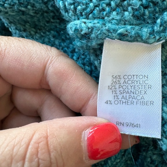 J.Jill Turquoise Blue V-Neck Textured Knit Sweater Women’s Medium Soft - Picture 6 of 6